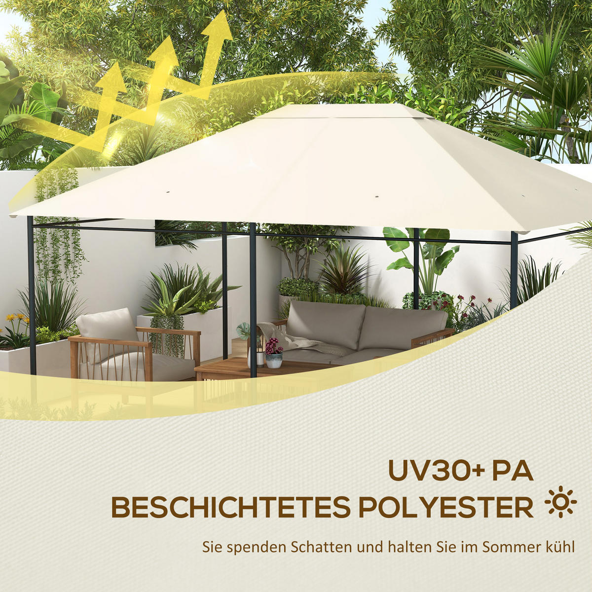 ERSATZDACH, Polyesterstoff, Cremeweiß - Creme, Kunststoff (297/1/397cm) - Outsunny