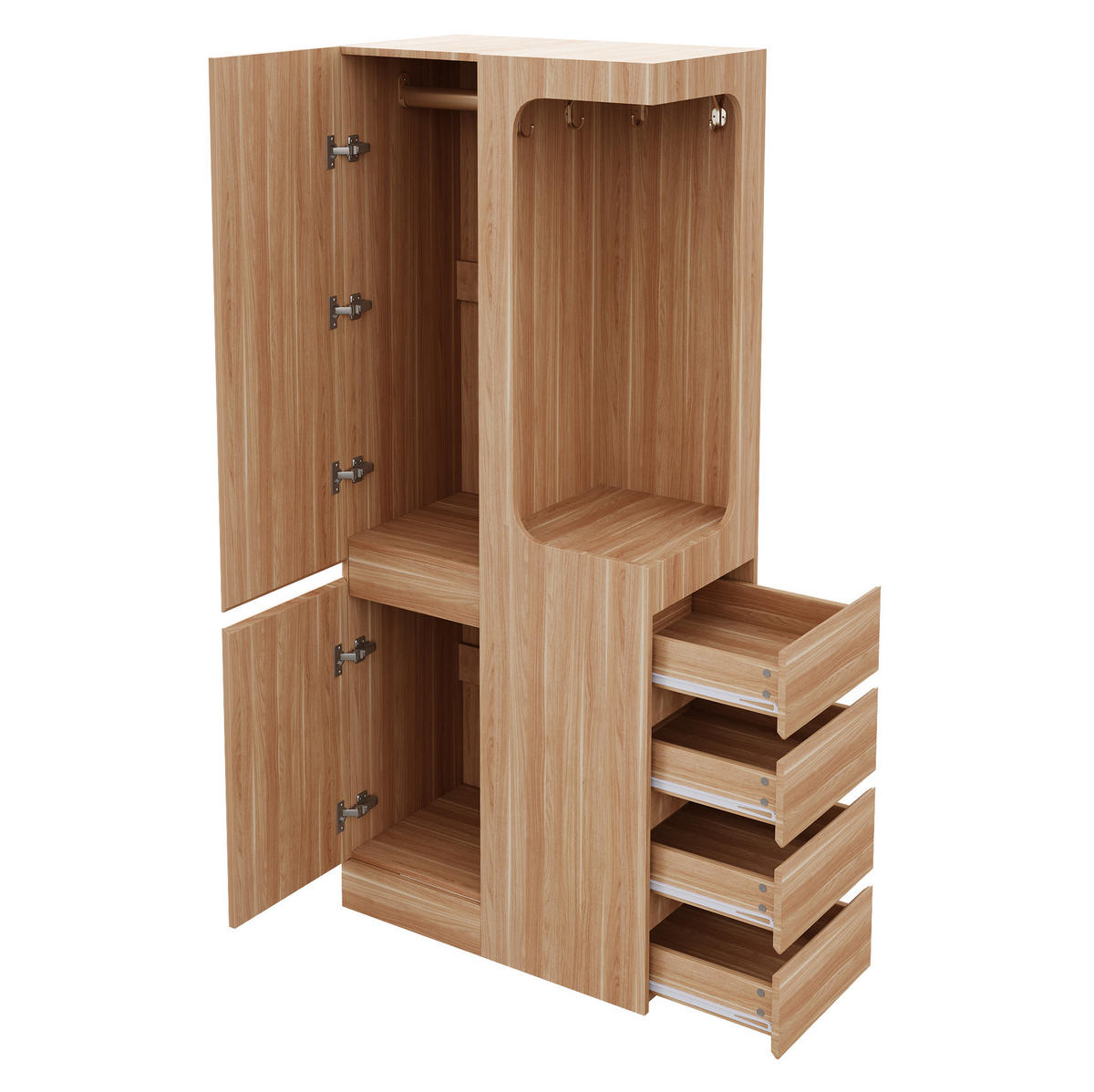 KLEIDERSCHRANK 70/170/40 cm Weiß/Holz aus Kiefer, Sperrholz und MDF mit Schubladen - Nussbaumfarben, Holzwerkstoff (40/170/70cm) - OKMYHOME