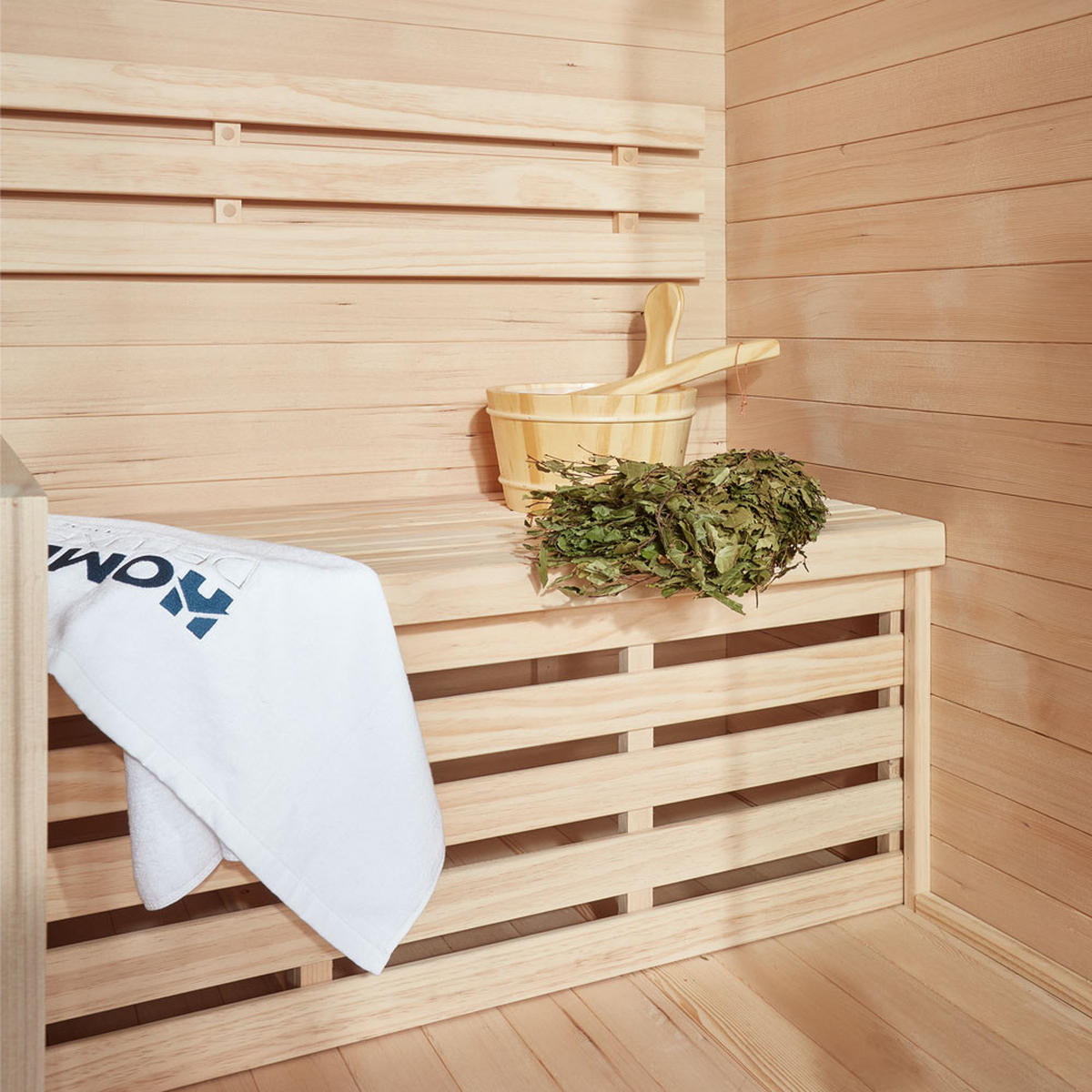 SAUNA SKYLINE L - Mit Holzwand, 150 x 120 x 190 cm - Naturfarben, Holz (150/190/120cm) - Home Deluxe
