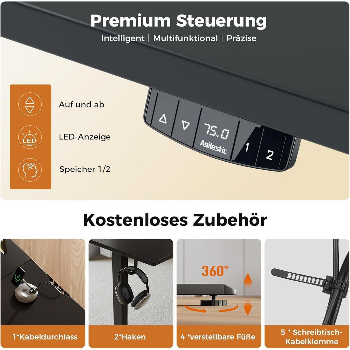 STEHSCHREIBTISCH L-Form 140 cm Schwarz Höhenverstellbar - Schwarz, Holzwerkstoff (140/90/75cm)