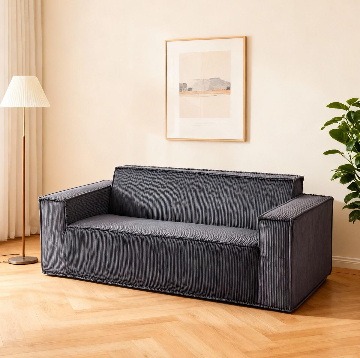 SOFA 2-Sitzer mit 65 cm Sitztiefe Cord Grau - Grau, Kunststoff (178/70/86cm) - Meubliv