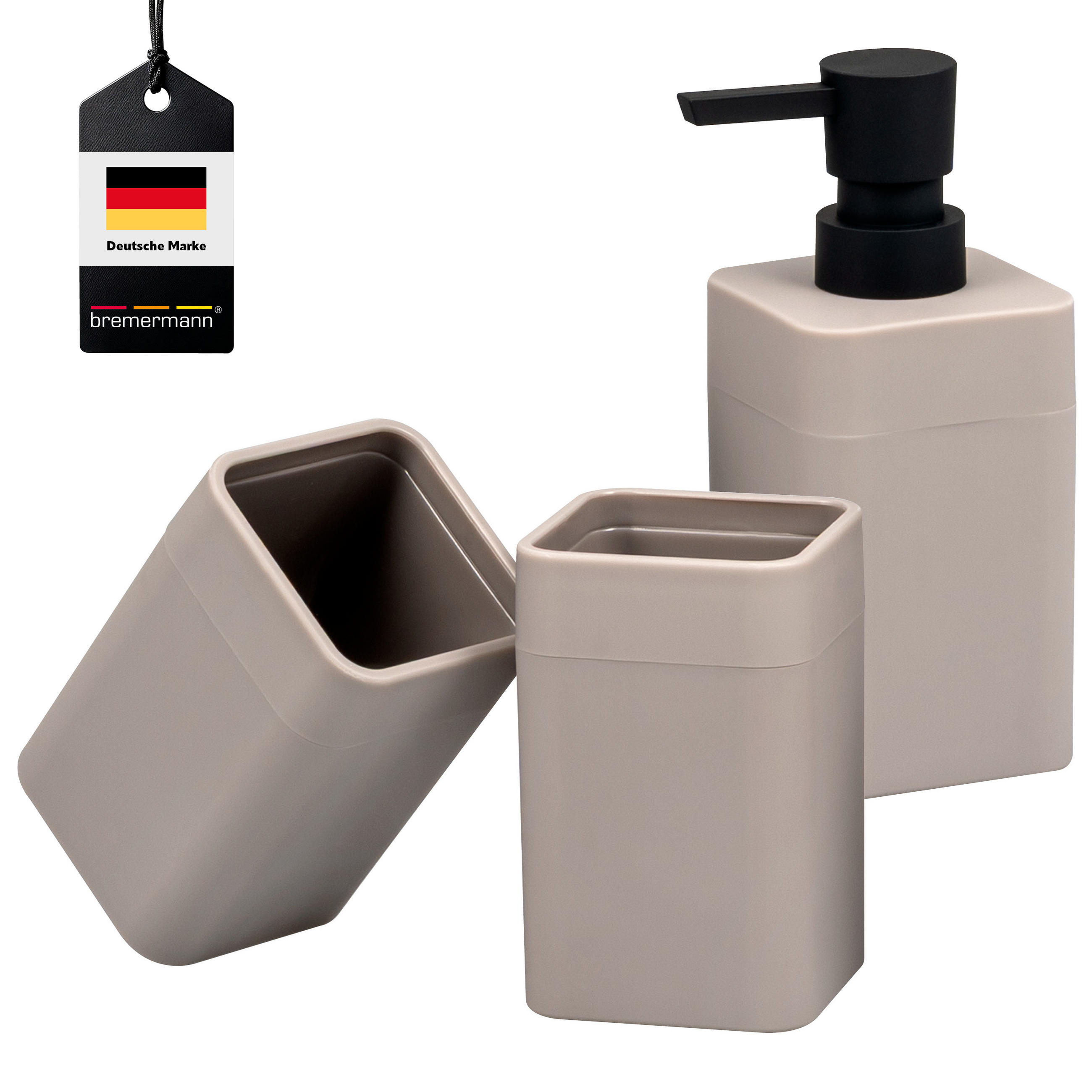 BADEZIMMER-SET SAVONA, Soft-Touch, taupe, eckig - Taupe, Kunststoff (7/16/9cm) - bremermann