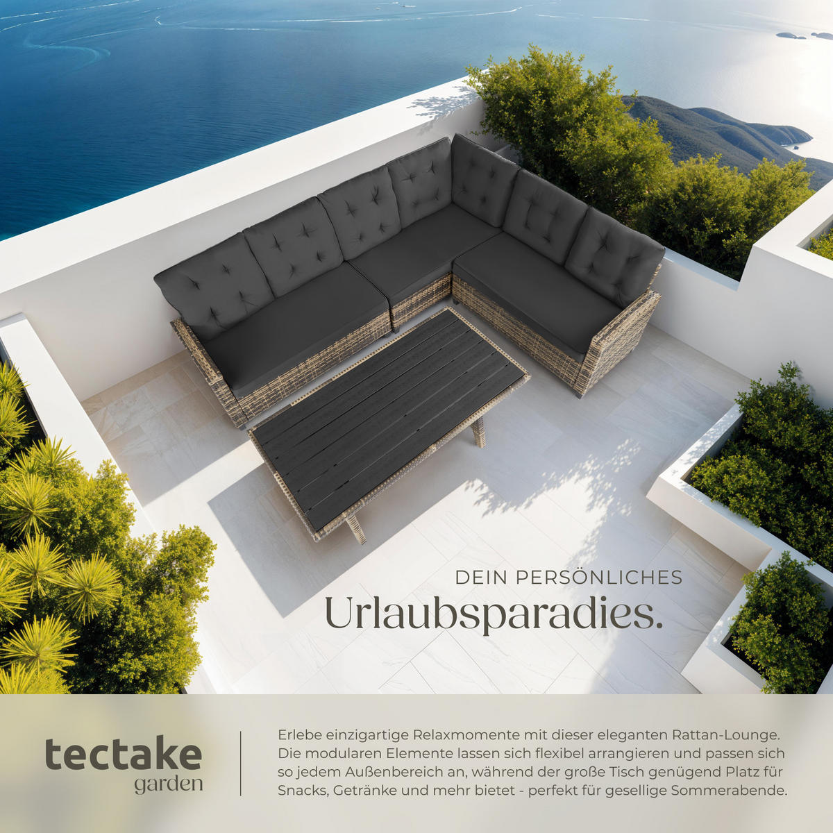 RATTANLOUNGE Catania,Tisch mit Schraubfüßen,natur - Naturfarben, Kunststoff - tectake
