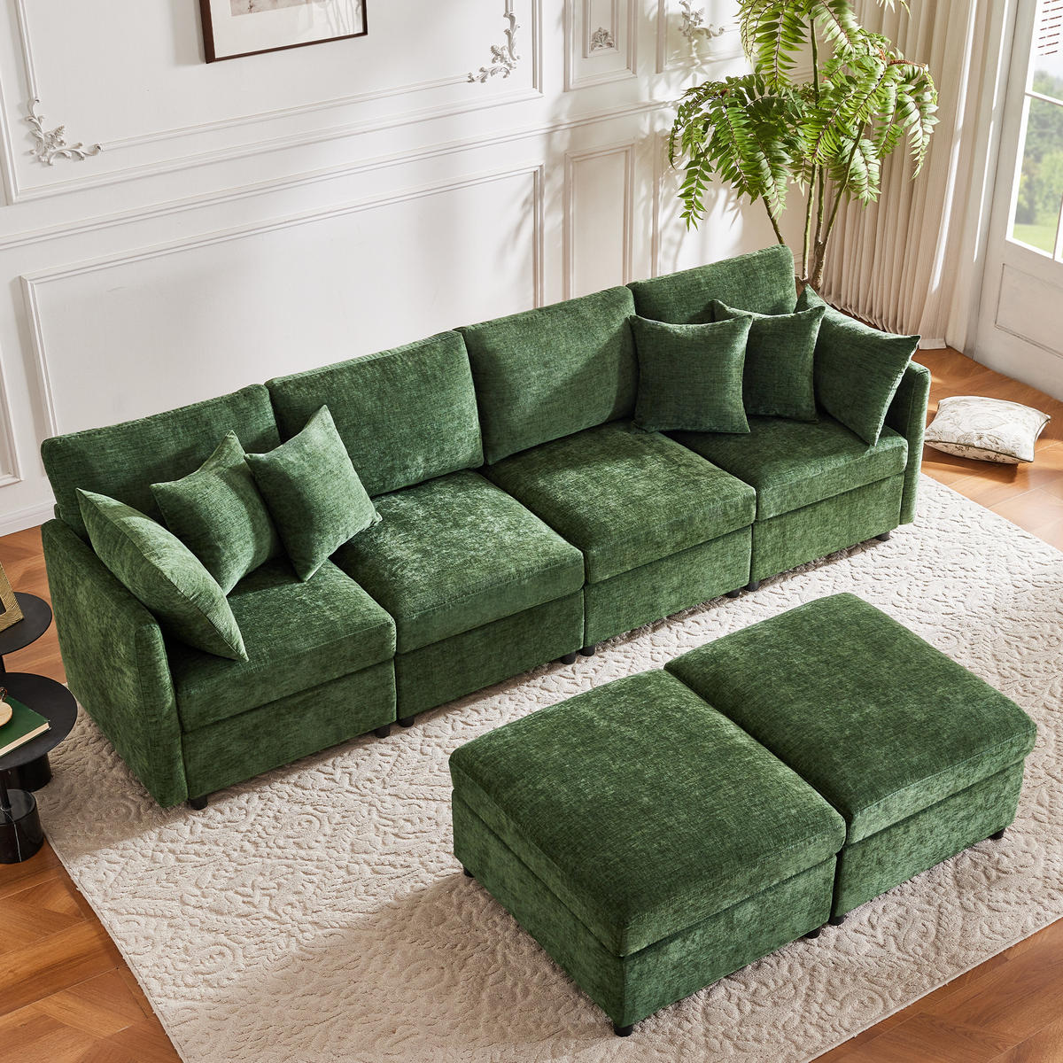 WOHNLANDSCHAFT 278/161/81 cm Green mit 2 Fußhocker - Grün, Textil (278/81/161cm) - Oxeza