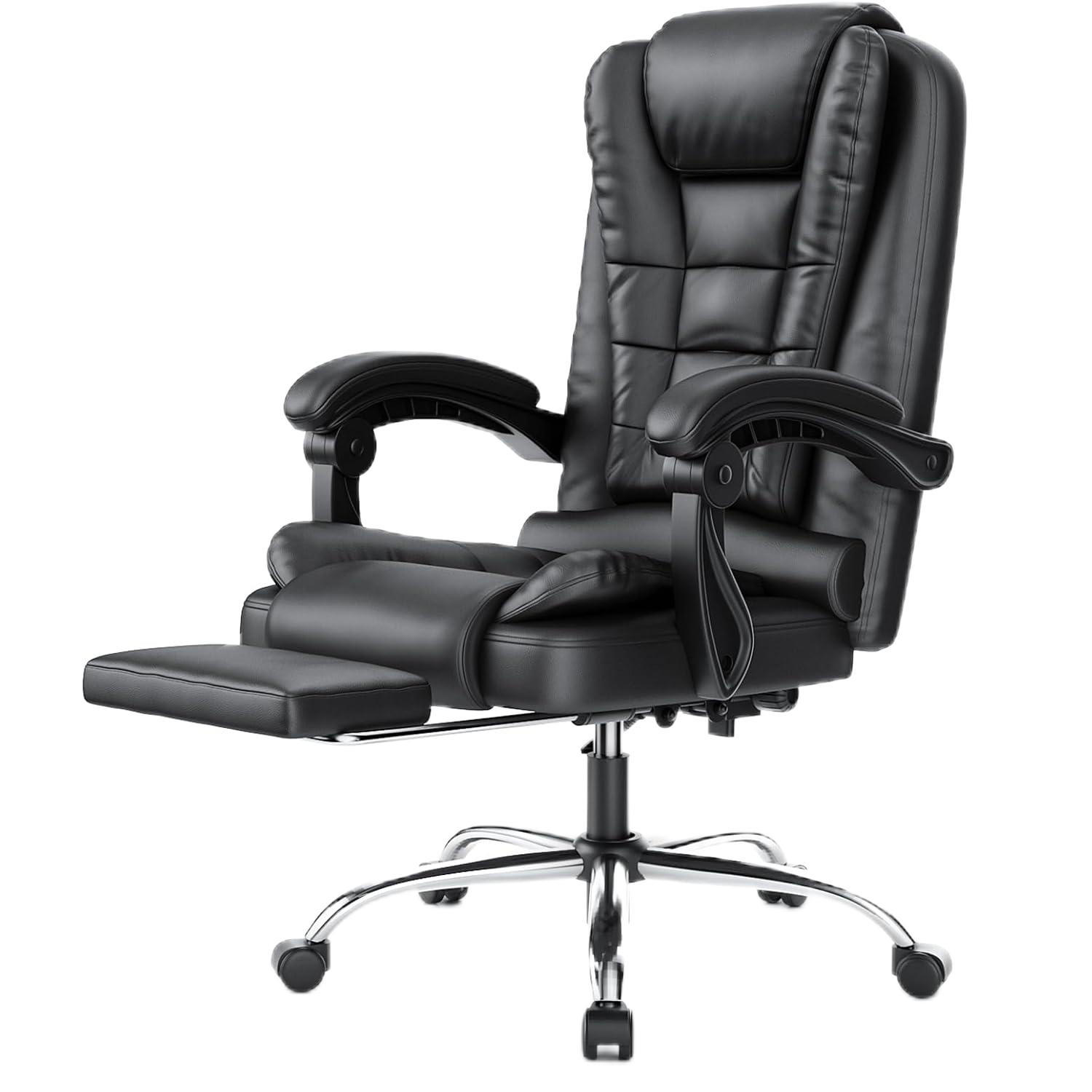 Executive-Bürostuhl, hohe Rückenlehne, ergonomisch, PU-Leder – Heim & Büro - Schwarz, Metall (52/105/52cm) - Rattantree