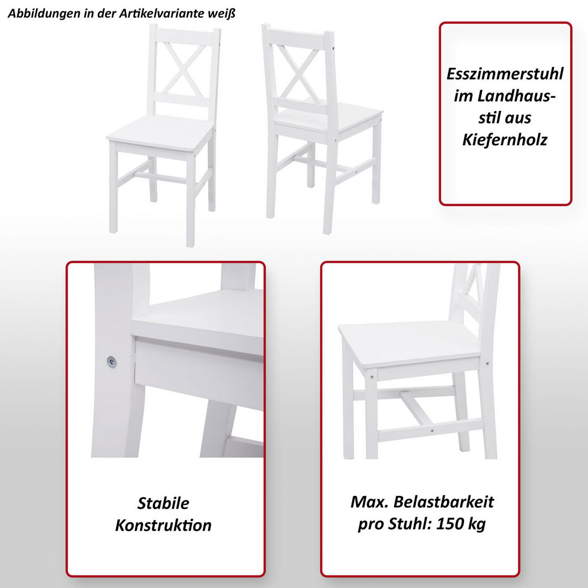 ESSZIMMERSTUHL Weiß 4er-Set - Weiß, Holz (40/86/42cm) - MCW