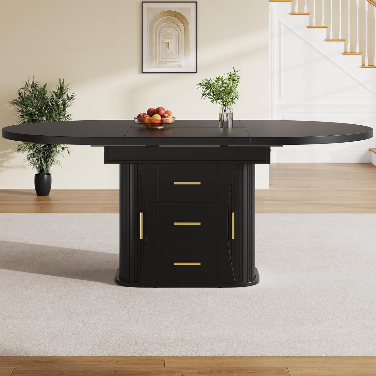 ESSTISCH Ausziehbar 118-158Cm Rund Oval Schwarz - Schwarz, Holzwerkstoff (118/118/77cm) - FLIEKS