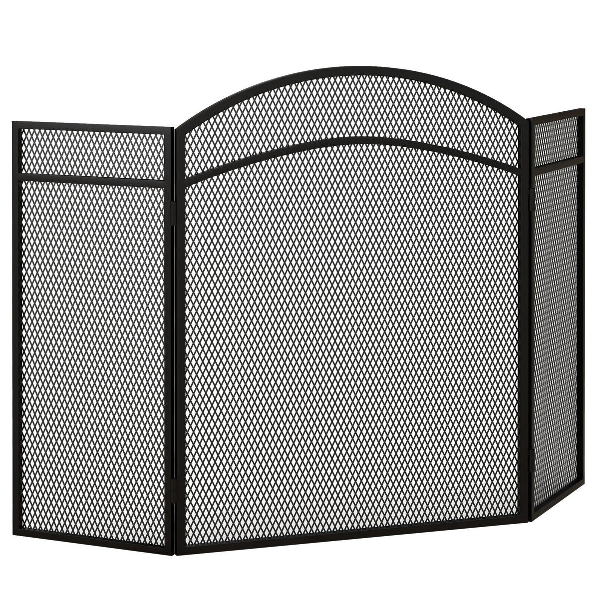 KAMINSCHIRM DE-17041 klappbar 3 Paneele mit Fischgrätmuster Schwarz - Schwarz, Metall (1/60/96cm) - ComfortXL