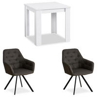 TISCHGRUPPE 80/80 cm in weiß mit 2 Stühle Grau - Weiß/Grau, Holz/Textil (80/75/80cm) - Homestyle4u