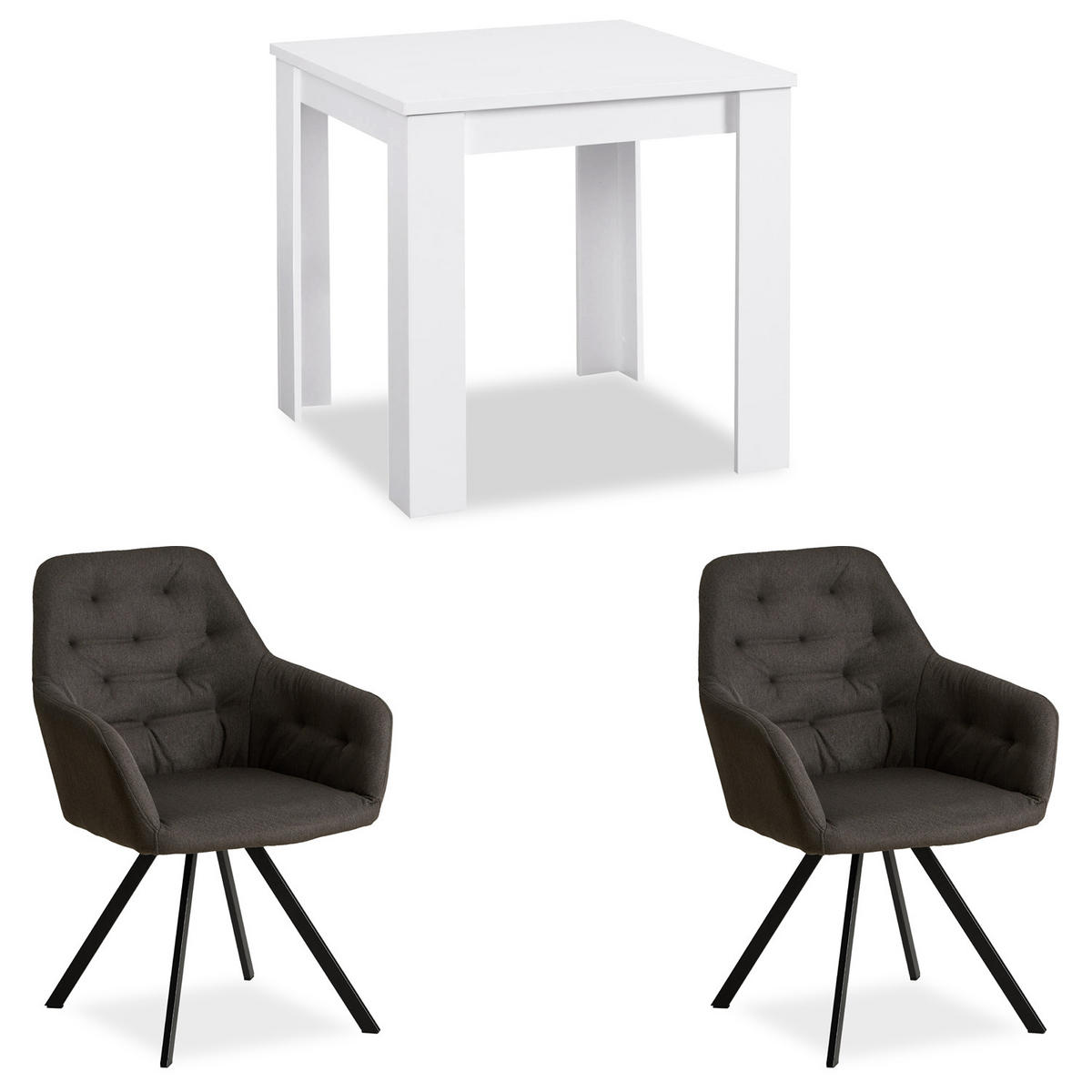 TISCHGRUPPE 80/80 cm in weiß mit 2 Stühle Grau - Weiß/Grau, Holz/Textil (80/75/80cm) - Homestyle4u