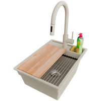 GRANITSPÜLE Oslo Pocket, 2-er set Beige 38/53 cm 1 Becken + Küchenarmatur 40/20 cm + Ablauf-Set + Küchenzubehörset ab 40er Unterschrank - Chromfarben/Beige, Kunststoff (38/20/53cm) - Primagran