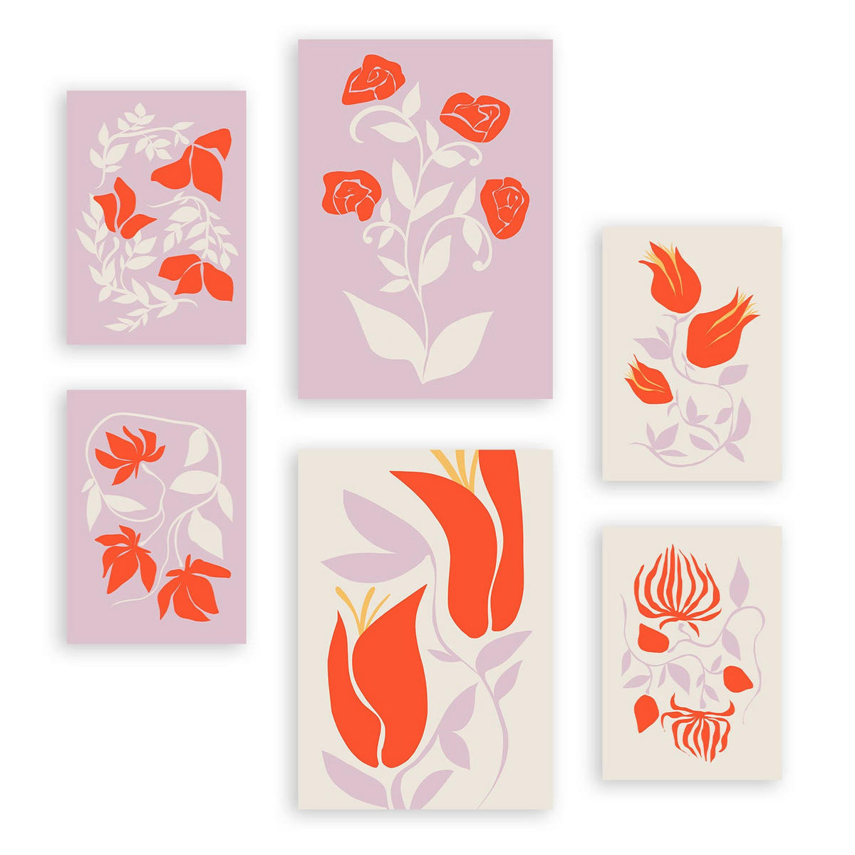 POSTER Set Mit 6 Großartige Blom In Blume Zusammenfassung Ästhetische Dekorative Gemälde Für Ihr Wohnzimmer, Schlafzimmer, Zuhause A3 & A4 Rahmenlos - Klar, Papier (29/3cm) - Nacnic