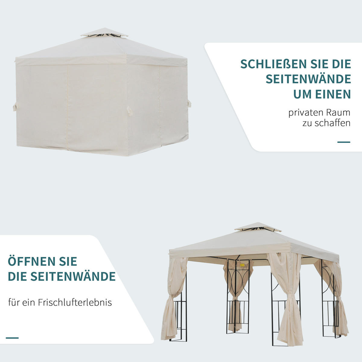 PAVILLON, Dunkelgrau/Cremeweiß, Metall, Polyesterbezug - Creme, Metall (295/265/295cm) - Outsunny