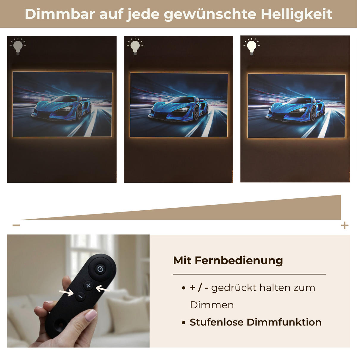 NÁSTĚNNÁ LAMPA S AKUMULÁTOREM Auto - Modrá - Chlapci - Dítě 90x60 cm - modrá, kompozitní dřevo (90/60/8cm) - OnlyWow