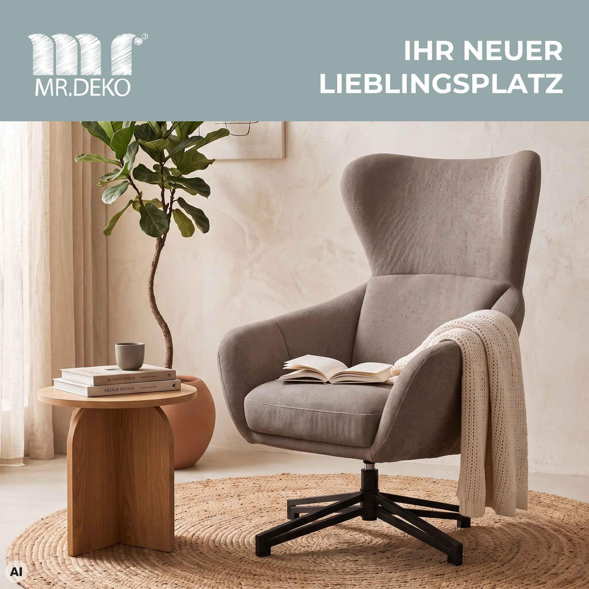 OHRENSESSEL Marconia - Schwarz/Braun, Textil/Metall (75/109/80cm) - Mr. Deko