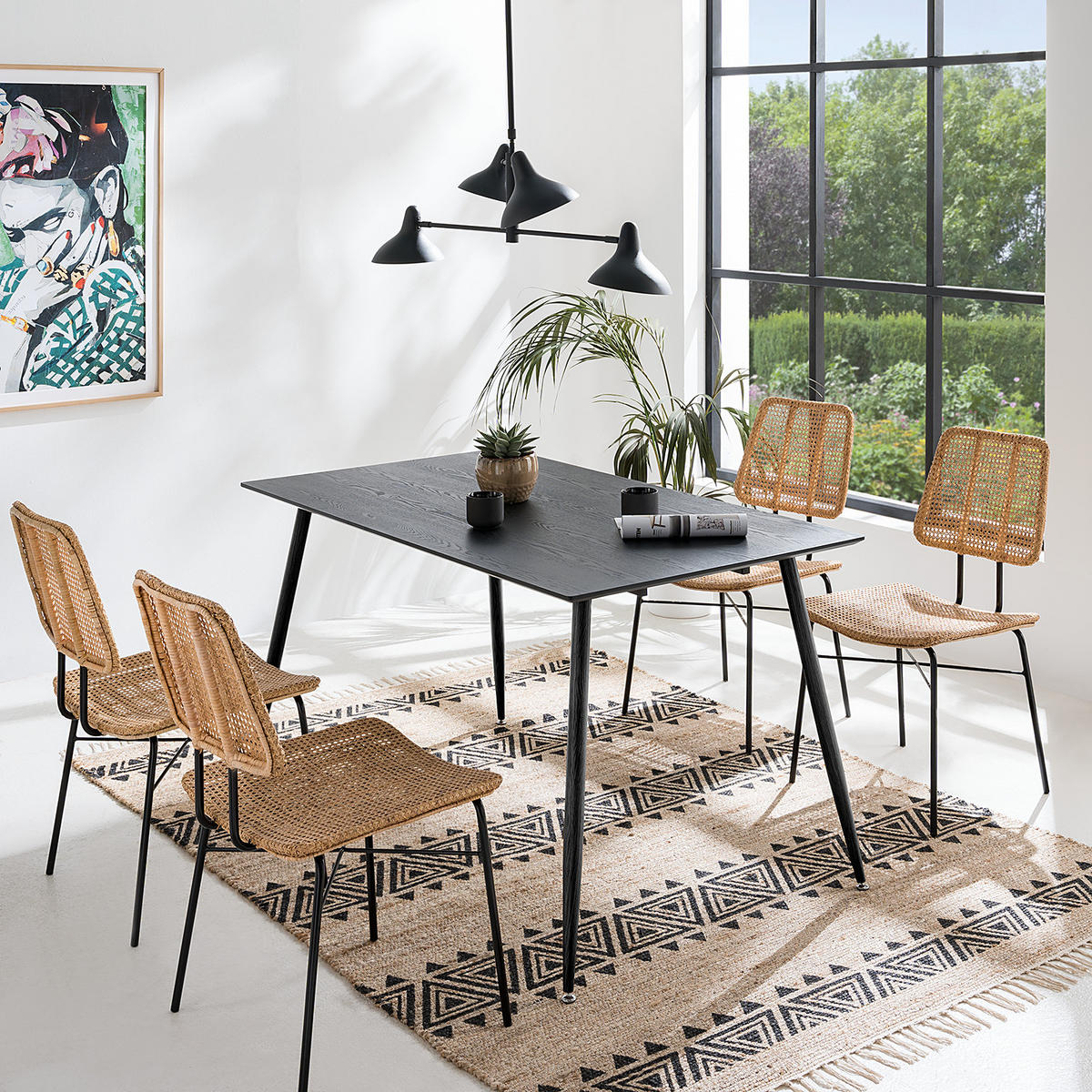 ESSTISCH - Echtholzfurnier / Metall - Eichefarben/Schwarz, Holzwerkstoff/Metall (80/140/75cm) - home24