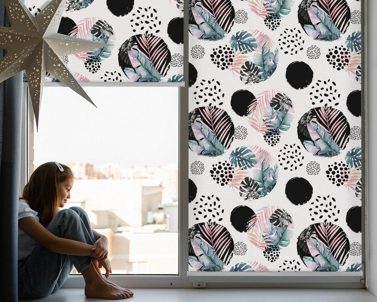 VNÚTORNÁ roleta - okenná roleta - roleta - 80x140 cm - Kruhy a listy - biela, plast (80/140/0.5cm) - TULUP
