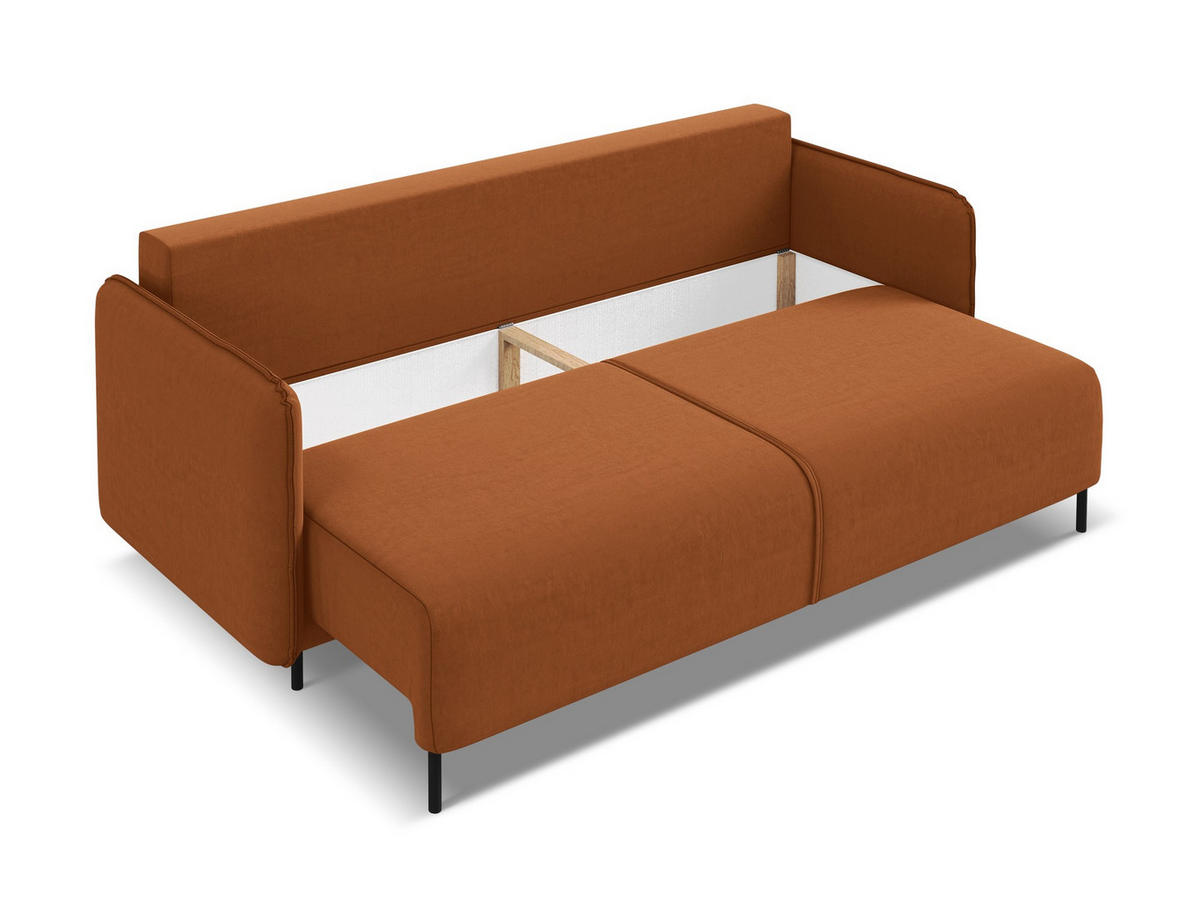 3-SITZER SOFA mit Schlaffunktion Samt Stoff Orange - Terra cotta/Schwarz, Holz/Textil (226/90/92cm) - Makamii