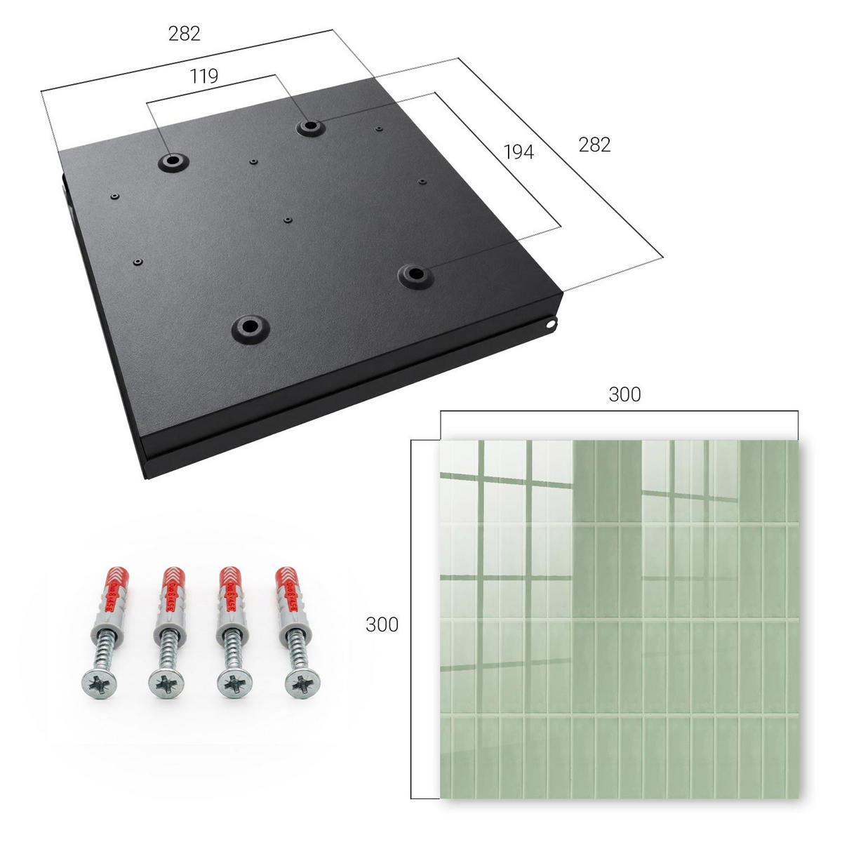 SCHLÜSSELBOX Schwarz 30x30 cm- Türöffnung nach rechts - Grün kariert - Grün, Metall (30/30/5cm) - TULUP