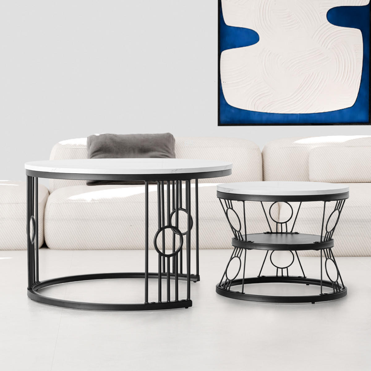 COUCHTISCH 2er-Set mit Sicherheitsdesign ohne Lötstellen - Weiß, Holzwerkstoff (70/70/45cm) - OKWISH