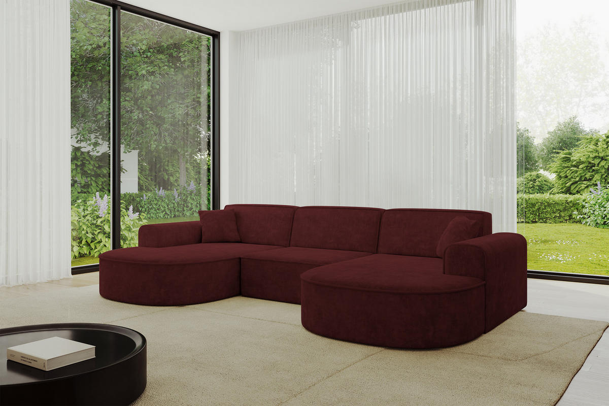 WOHNLANDSCHAFT MARI-U1 - 303x171x79 cm Bordeaux Velours - Bordeaux/Schwarz, Holzwerkstoff/Kunststoff (303/79/171cm) - ALTDECOR