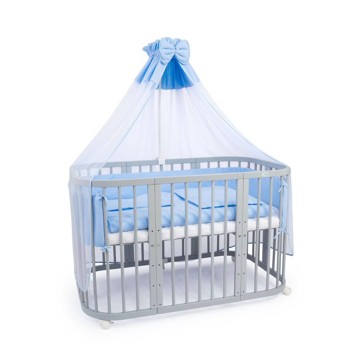 BABYBETT GREY, 7in1 mit Matratze - Blau/Grau, Holz (73/123cm) - waldin