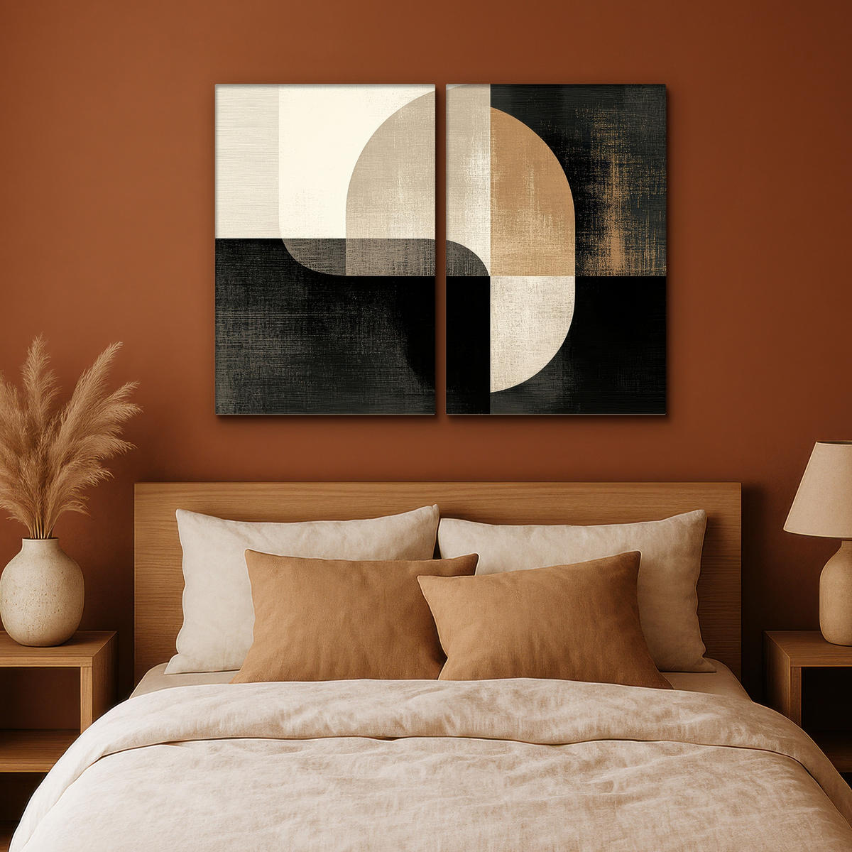 LEINWANDBILD 2er Set Formen - Abstrakt - Gold 120x90 cm - Schwarz, Textil (120/90cm) - MuchoWow
