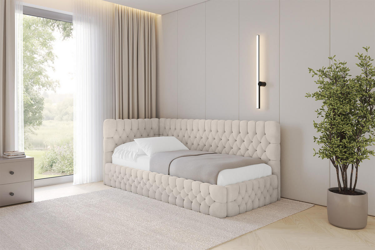 EINZELLBETT Jugendbett mit Bettkasten und Matratze H3/H4, Rechts - MULY 100x200 Beige - Sandfarben, Holzwerkstoff/Textil (100/200cm) - ALTDECOR