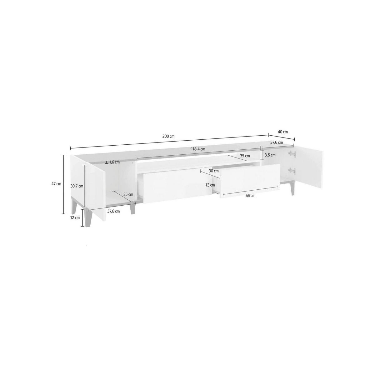 FERNSEHSCHRANK Glänzendes Weiß, Schiefer 40/200/47 cm - Schieferfarben/Weiß, Holzwerkstoff (200/47/40cm) - DMORA
