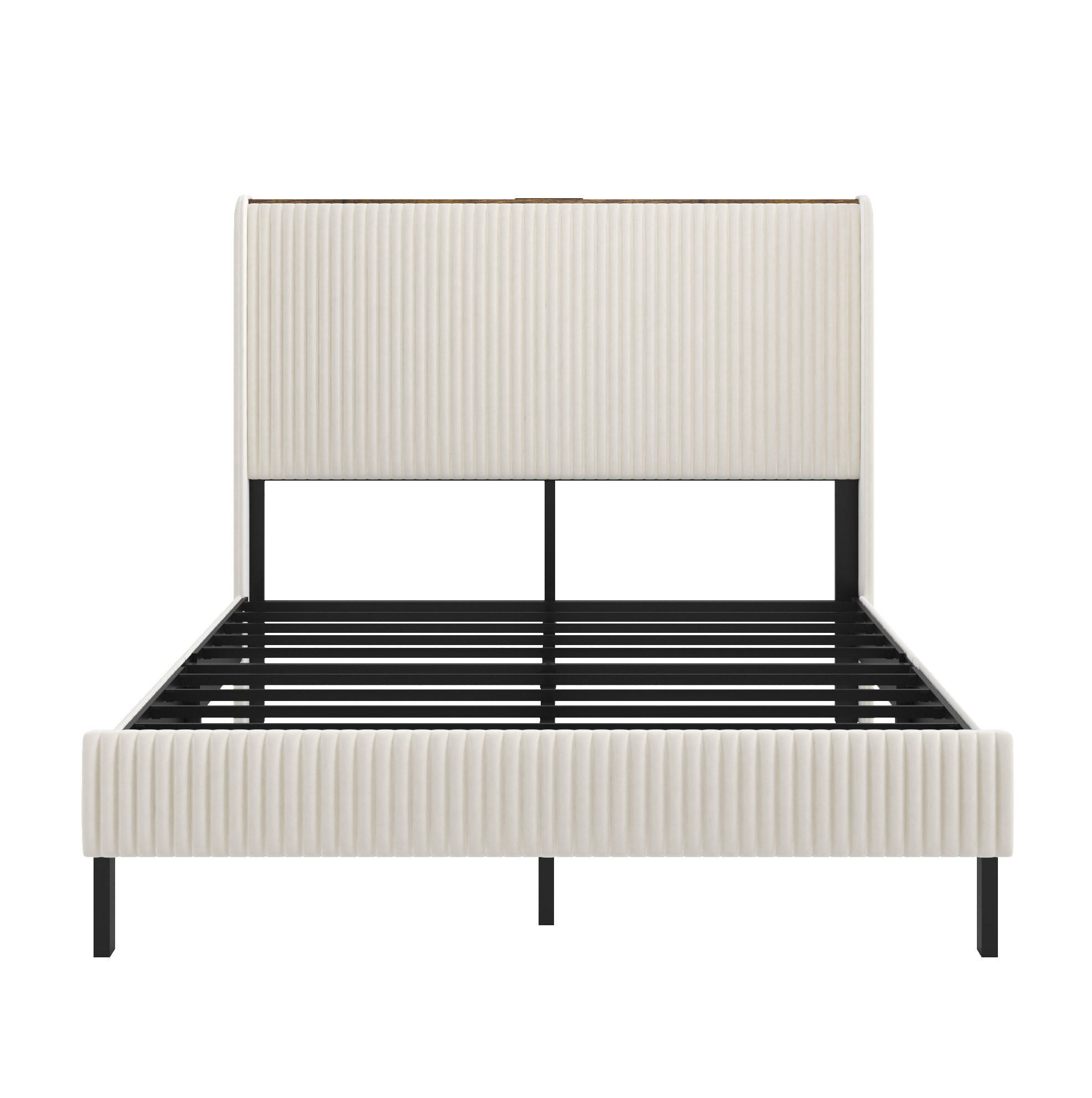 POLSTERBETT 140/200 cm mit Cordbezug, geräuscharmem Metallgestell und Flügelkopfteil, Beige, Creme - Creme, Textil (140/200cm) - Redom