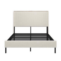 POLSTERBETT 140/200 cm mit Cordbezug, geräuscharmem Metallgestell und Flügelkopfteil, Beige, Creme - Creme, Textil (140/200cm) - Redom