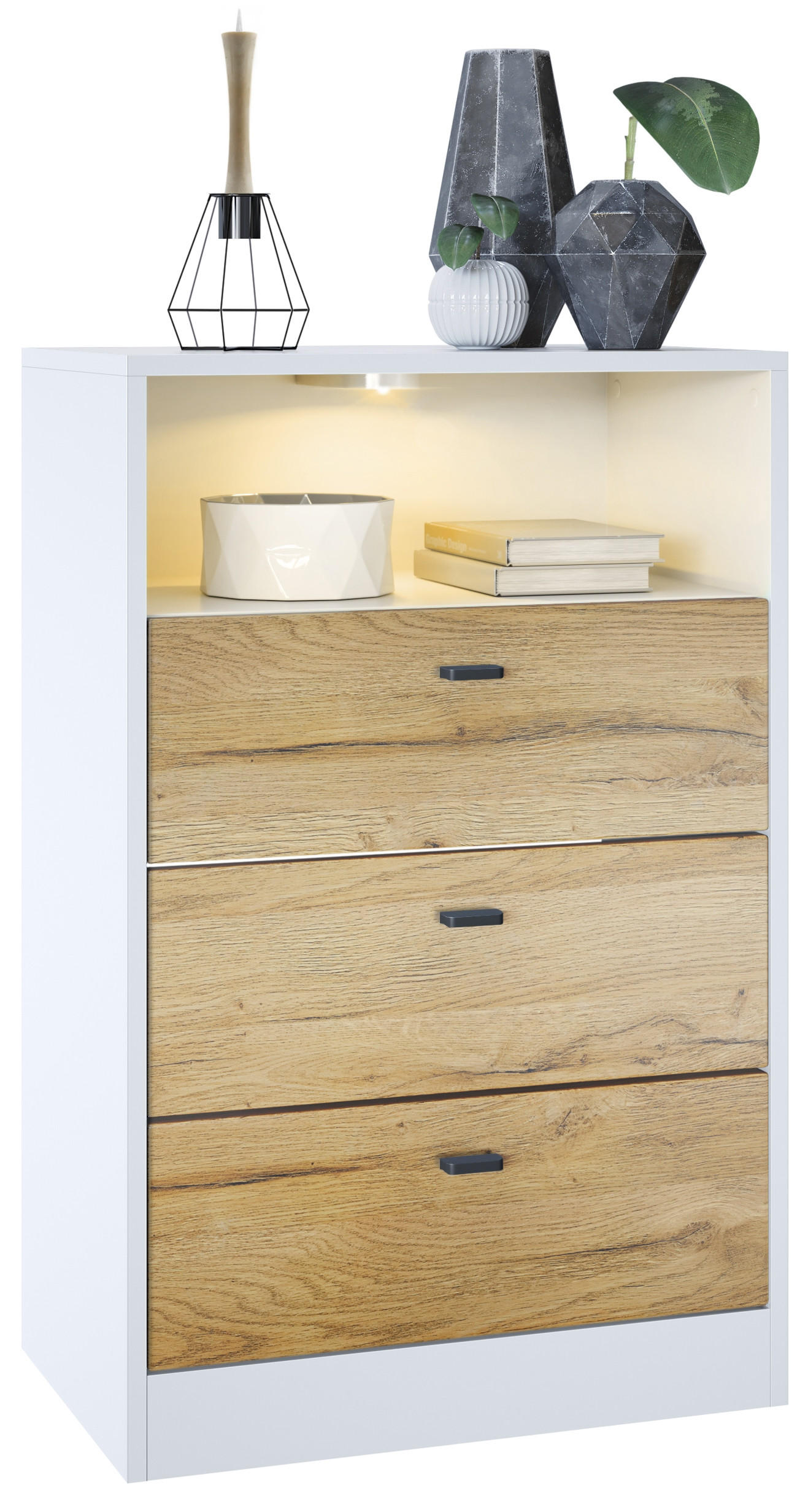 KOMMODE Pino Fronten in Eiche Natur - Eichefarben, Holzwerkstoff (56/86.5/36cm) - Vladon