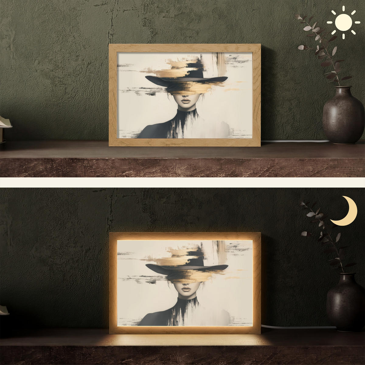 STOLNÍ LAMPA Žena - klobouk - barva 30x20 cm - hnědá, kompozitní dřevo (8/30/20cm) - OnlyWow