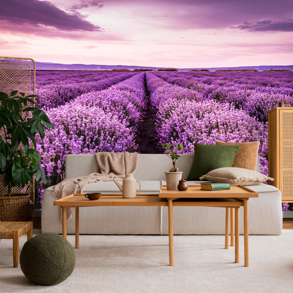 FOTOTAPETE für Schlafzimmer Lila Lavendel Wiese Harmonisch Romantisch 350x256 - Violett/Lila, Papier (350/256cm) - Muralo