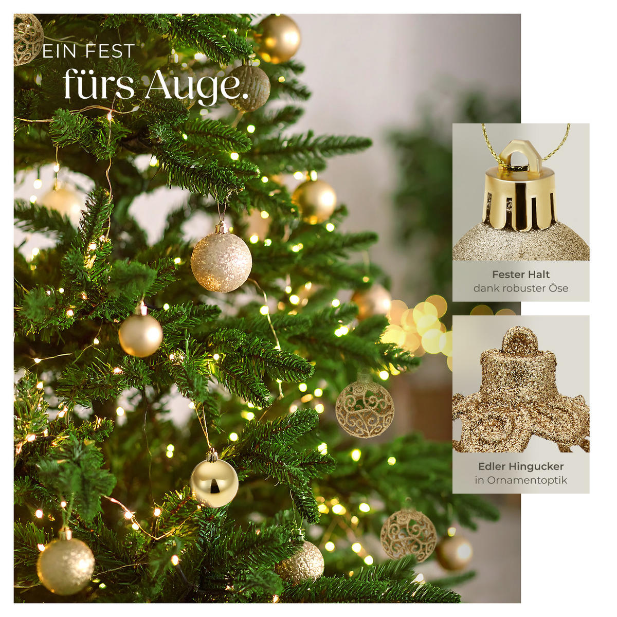 WEIHNACHTSKUGELN ,Durchmesser 3, 4 und 6 cm,gold - Goldfarben, Textil (6/6/6cm) - tectake