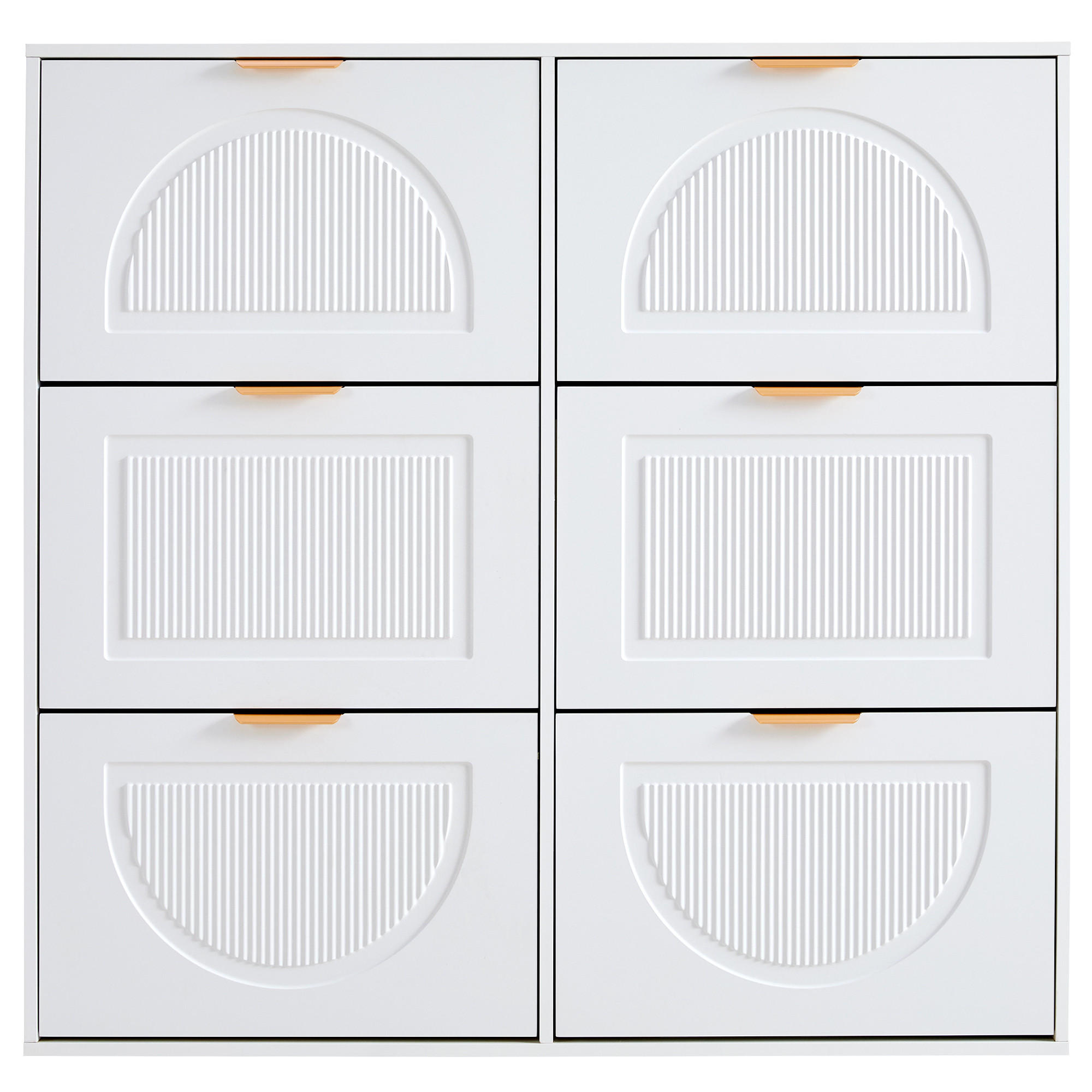 SCHUHSCHRANK Weiß 118/25/115 cm mit 6 Klappen und offenen Fächern - Weiß, Holzwerkstoff (118/115/25cm) - PANGIVO