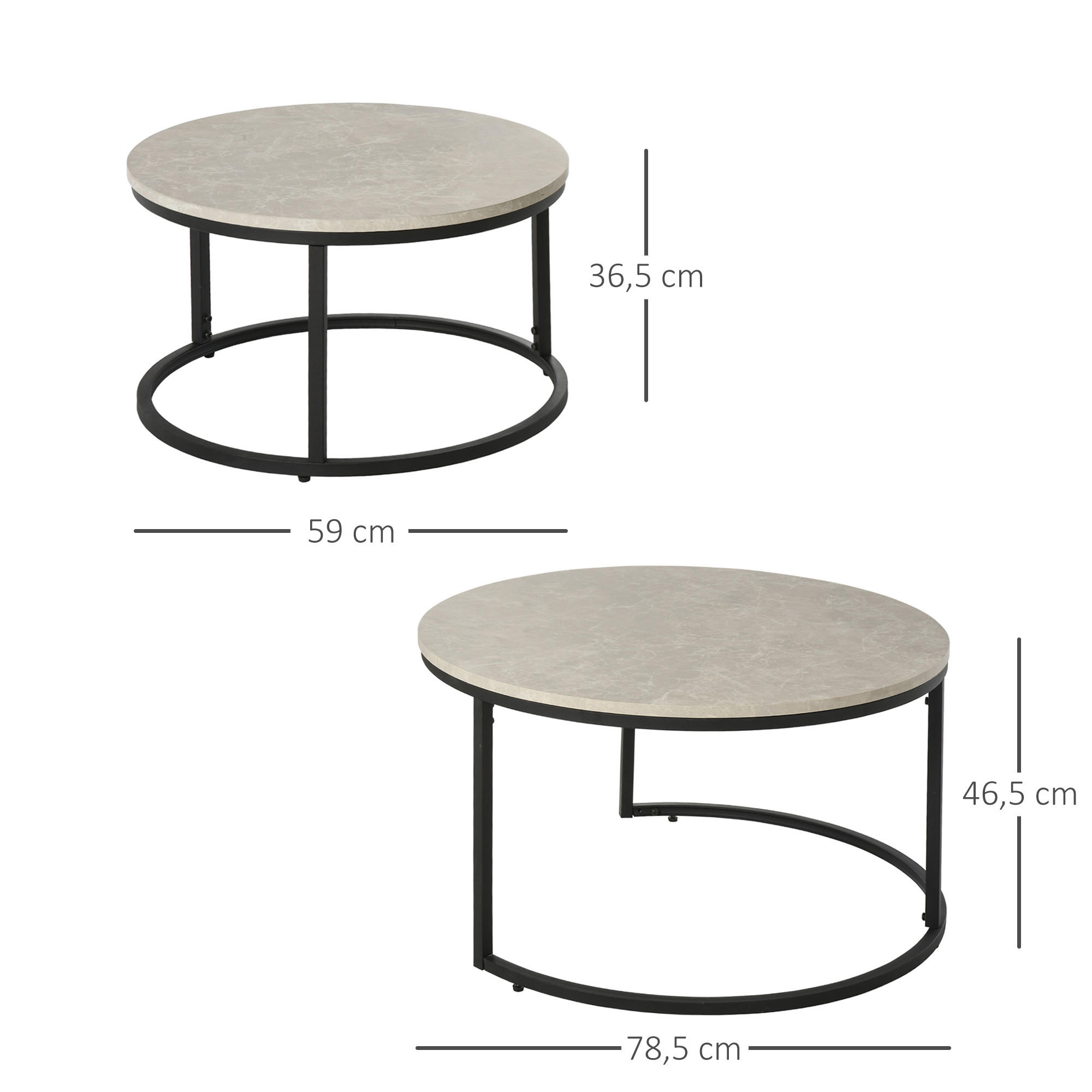 Thumbnail - Homcom Couchtisch-Set,, Schwarz, Hellgrau, Kunststoff, 78.5x46.5x78.5 cm, Wohnzimmer, Wohnzimmertische, Couchtische