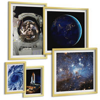 BILDER SET 5er Set - 50x50 cm & 20x30 cm & 40x60 cm Goldrahmen - Weltraum Erde Astronaut Rakete - Goldfarben, Kunststoff (40/60cm) - TULUP