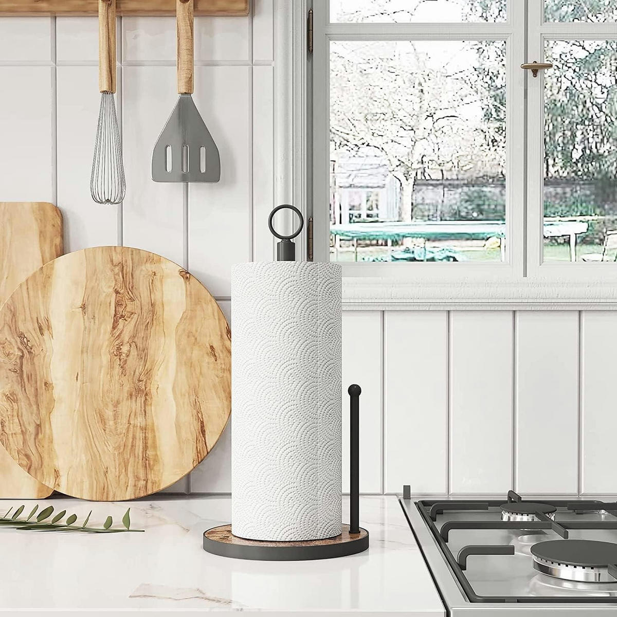 KÜCHENROLLENHALTER Stehend Holzbasis Landhausstil Braun - Multicolor, Holz (17.8/7.6/33cm)