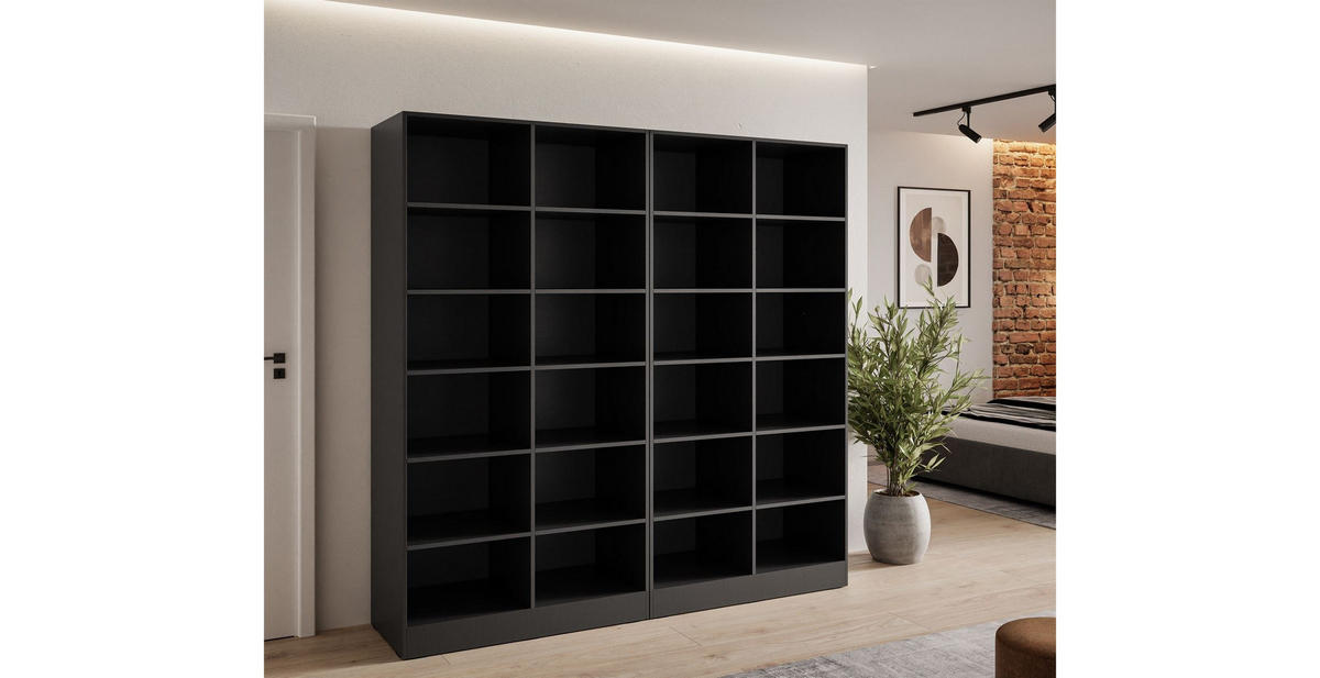KLEIDERSCHRANK SANDBOX LOFT 200 202/49/200 cm Schwarzgraphit / Schwarzgraphit + Eiche Wotan mit LED 8 Zusatzböden - Eiche Wotan/Schwarz, Holzwerkstoff/Kunststoff (202/200/49cm) - Lookway