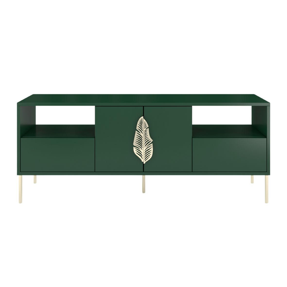 LOWBOARD Merlin, Grün, Goldene Details - Dunkelgrün/Goldfarben, Holzwerkstoff/Metall (138/60/40cm) - Skandica
