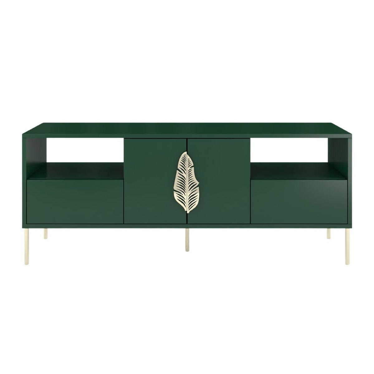 LOWBOARD Merlin, Grün, Goldene Details - Dunkelgrün/Goldfarben, Holzwerkstoff/Metall (138/60/40cm) - Skandica