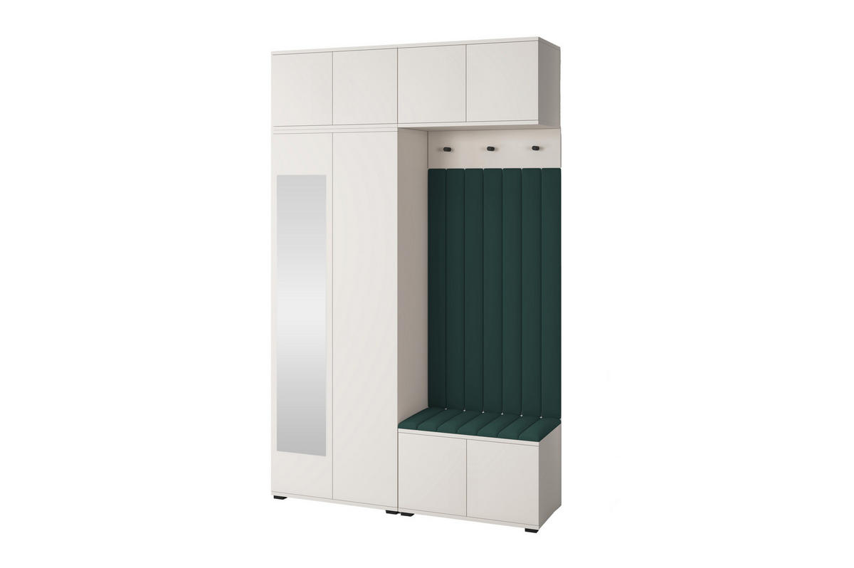 GARDEROBE Napoli version 11 mit Spiegel, mit POLSTERPANEELEN GRUN - Beige/Grün, Holzwerkstoff (140/225/40cm) - Jerpax