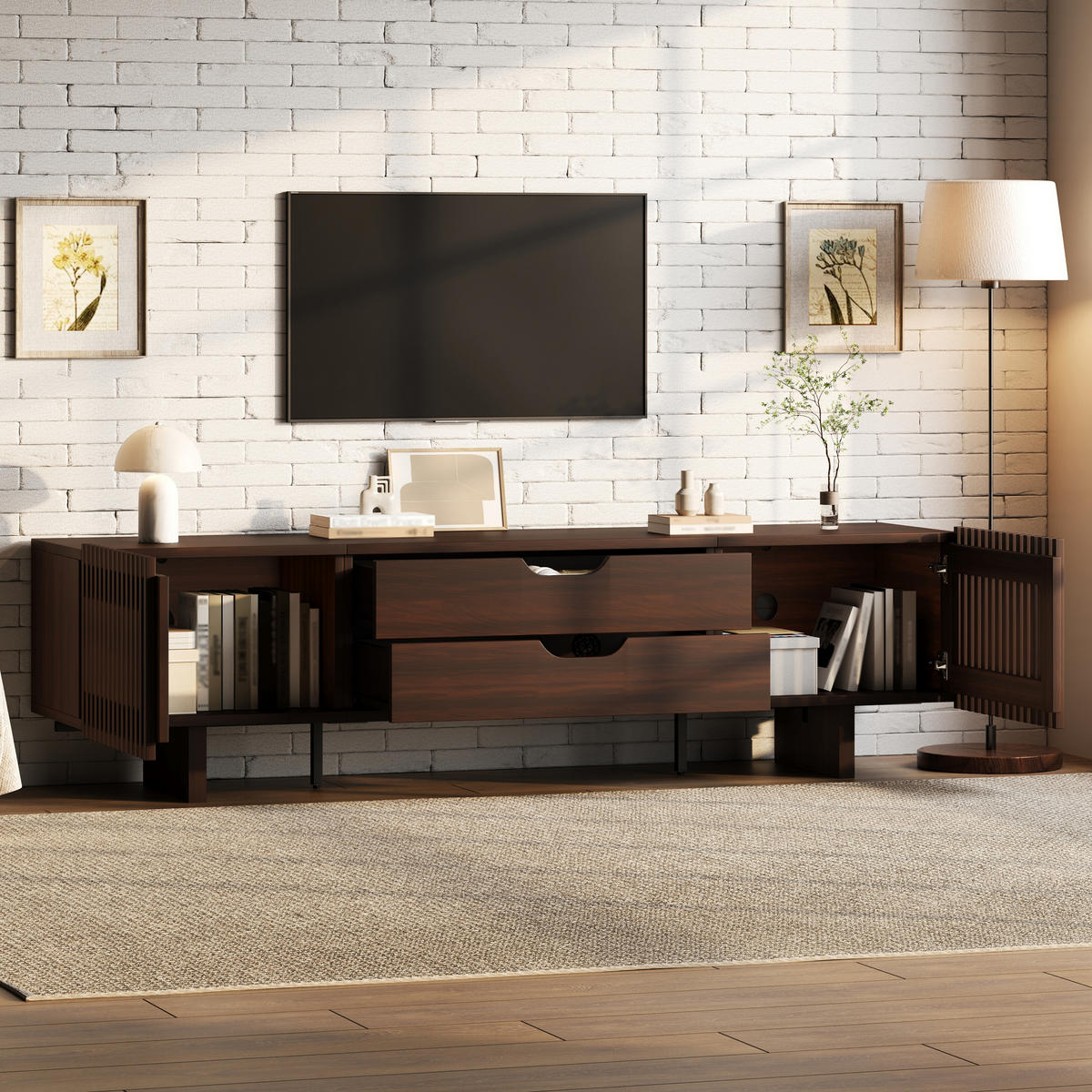 TV-LOWBOARD 180x40x45 cm Nussbaum 2 Schubladen 2 Türen - Alteiche, Holzwerkstoff (40/45/180cm) - FLIEKS