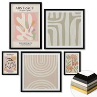 WANDBILDER 5er-Set - 50x50 cm & 20x30 cm & 40x60 cm Schwarzer Rahmen - Abstrakte Pflanzenformen - Schwarz, Kunststoff (40/60cm) - ArtPrintCave