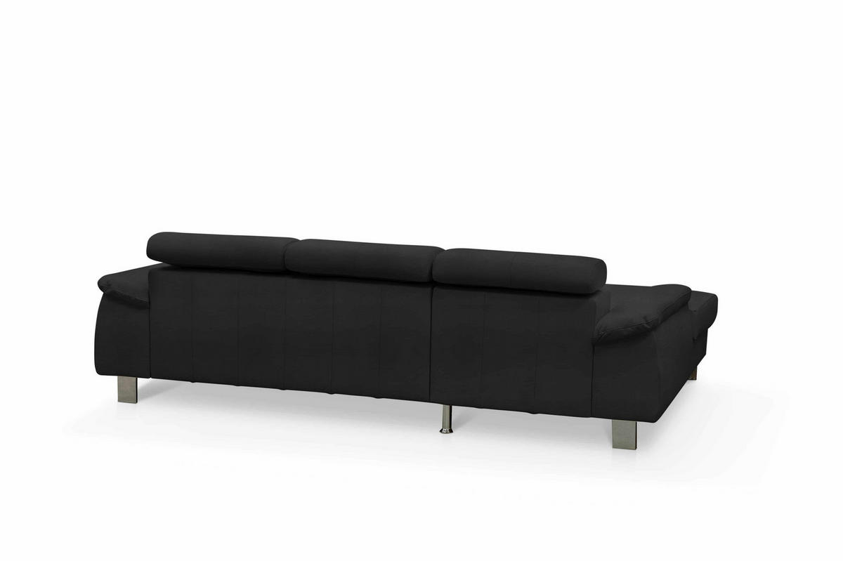 ECKSCHLAFSOFA mit Echtlederbezug, Schlaffunktion & Bettkasten - Chromfarben/Schwarz, Leder/Holz (244/166cm) - Cotta