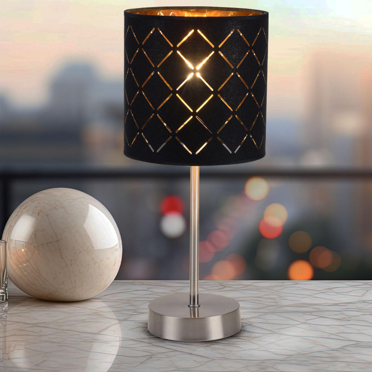 LED TISCHLEUCHTE Clarke Textil Schwarz - Schwarz, Metall (35/35/35cm) - Globo Lighting