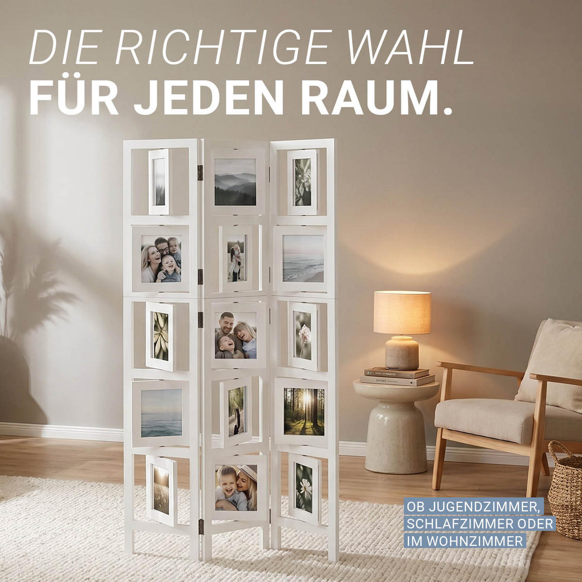 PARAVENT 3-tlg. 93/161 cm Weiß Fotowand - Weiß, Holz (93/161/2cm) - Homestyle4u