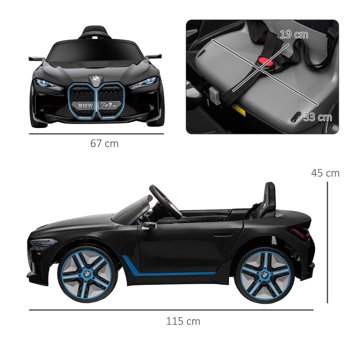 KINDER ELEKTROAUTO, Schwarz/Weiß, Kunststoff+ Eisen - Schwarz, Metall (115/67/45cm) - HOMCOM