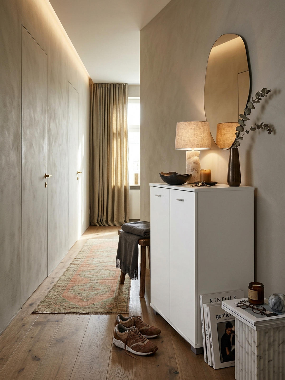 SCHUHSCHRANK Holz mit 2 Türen und 3 Einlegeböden, Weiß 60x35x90 cm - Weiß/Grau, Holz/Kunststoff (60/90/35cm) - KADIMA DESIGN